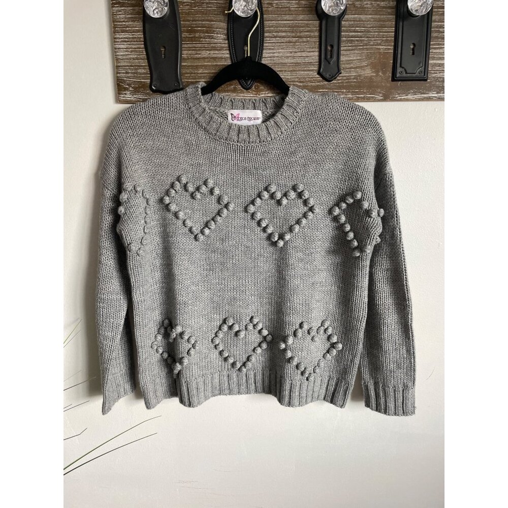 COTTON EMPORIUM Girl's Gray Heart Pattern Sweater XL